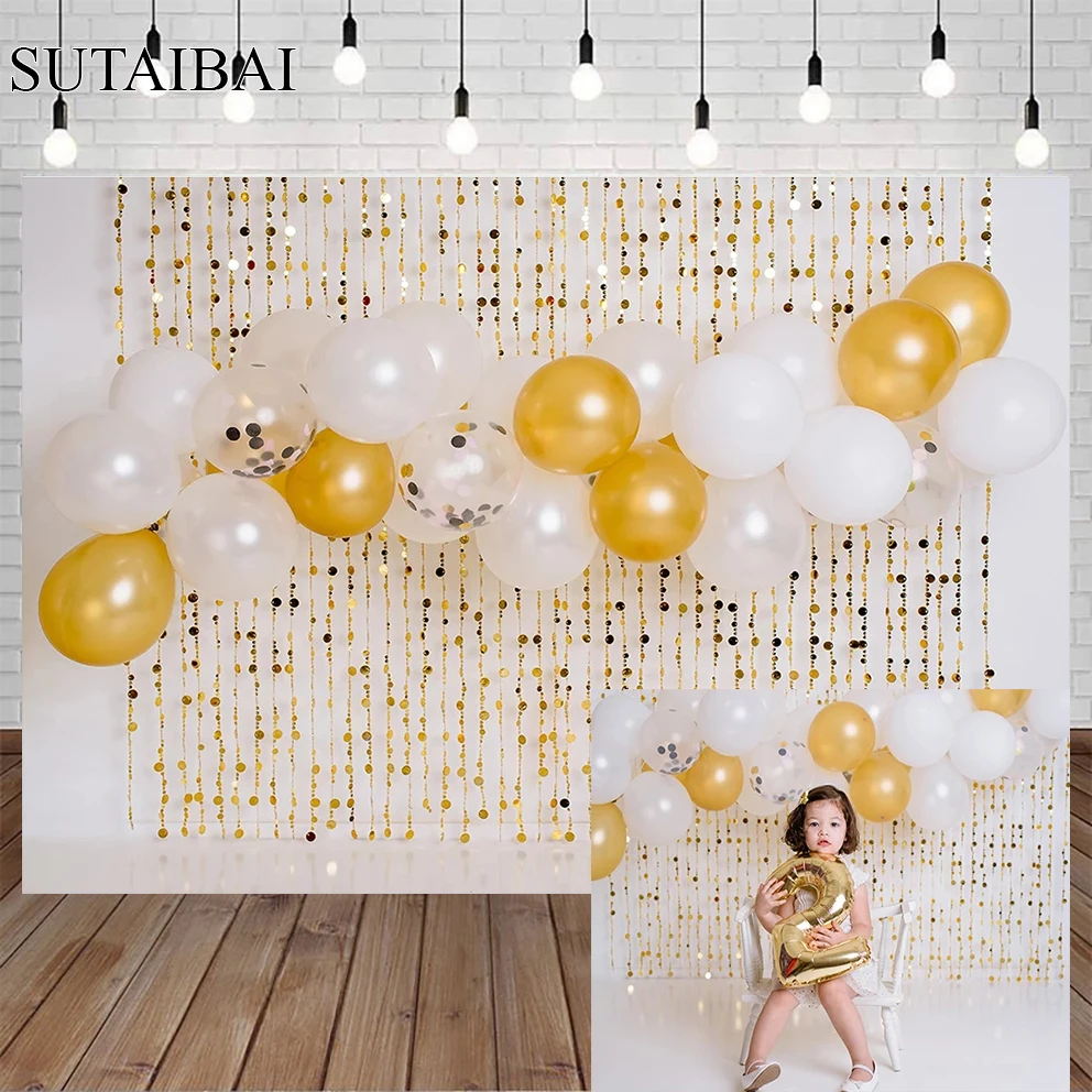 

Birthday Background for Newborn Kids Cake Smash Party Indoor Decor Balloon Glitter Backdrop Banner Photo Booth Photocall Props