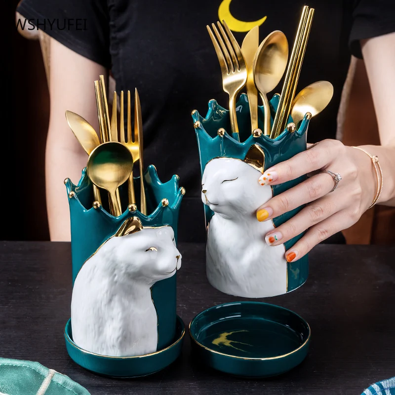 

Nordic creative ceramic chopstick holder draining mildew-proof household tableware cutlery box storage racks kitchen supplies