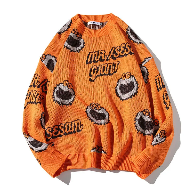 

Men Loose Sweater Autumn Pullover Sweater Knitted Fit Printed Graphic Men Sweater Shirt Long Sleeve Round Neck Pullovers D100