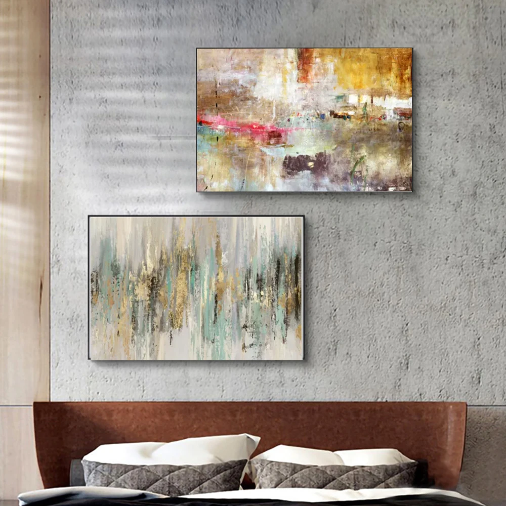 

Dripping Gold Canvas Print And Prints Wall Art Abstract Morning Fjord Landscape Painting Picture Living Room Decoration No Frame