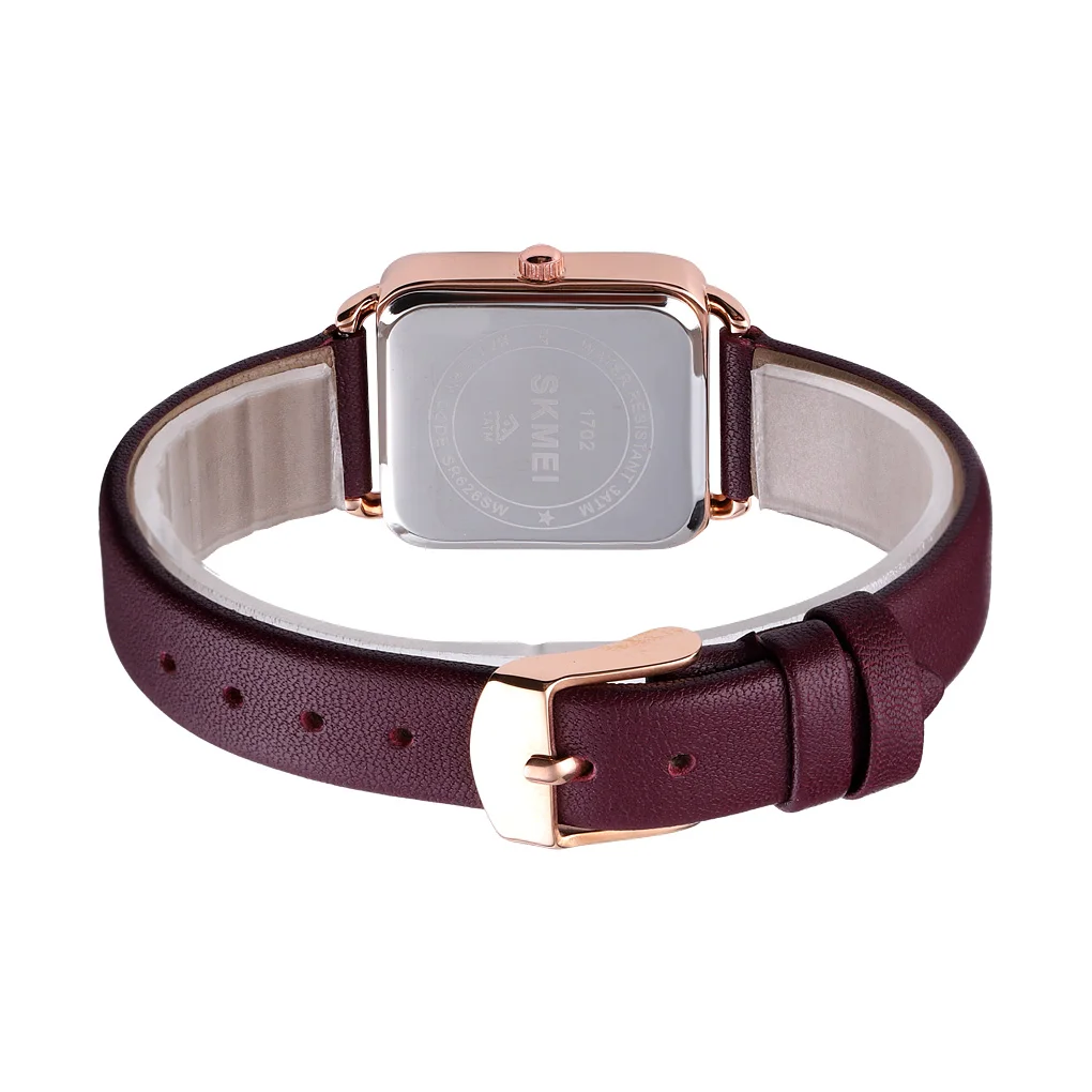 

SKMEI Quartz Watches For Women Fashion Leather Strap Rectangl Dial Ladies Wristwatches Genuine Glass Water Resistant Girl Watch