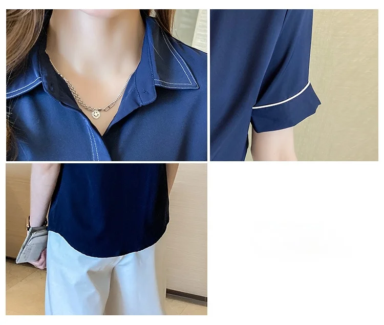 

Blusas Blouses Femme Short Sleeve White Blouse Tops Women Blusas Mujer De Moda 2021 Verano Turn Down Collar Blouse Women E862