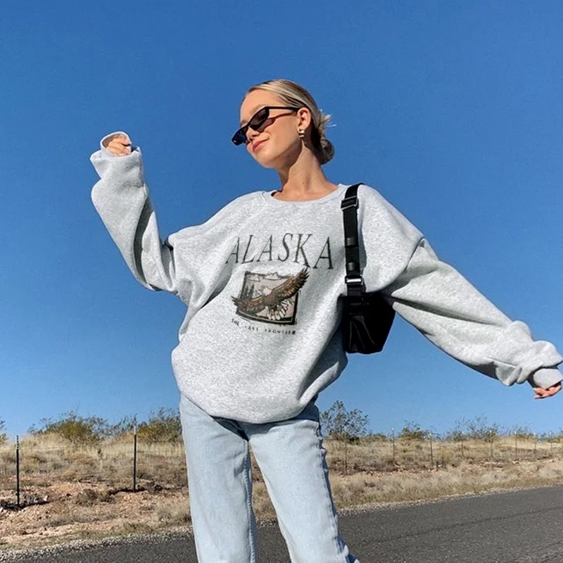 

2021 Retro Letter Print Women Long Sleeve Sweatshirt Hoodis Zipper Loose harajuku O-Neck Casual sweatshirt Streetwear
