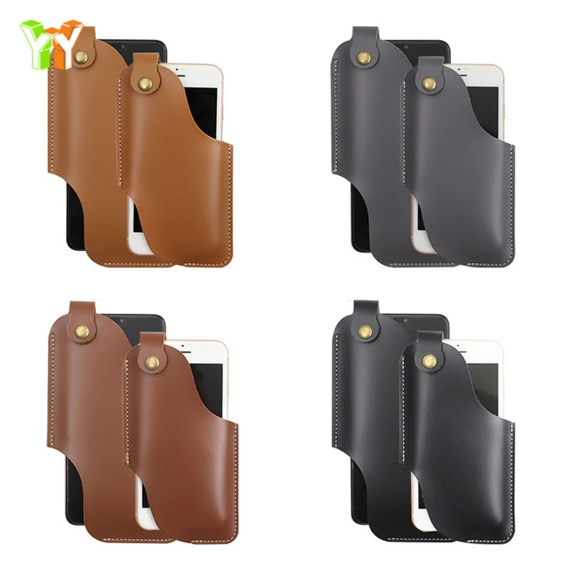 

50LD Men Phone Carrier Belt Hip Pouch Hanging Waist Bag Holster Wallet PU Leather Carrying Case Mini Travel Messager Pack Phone