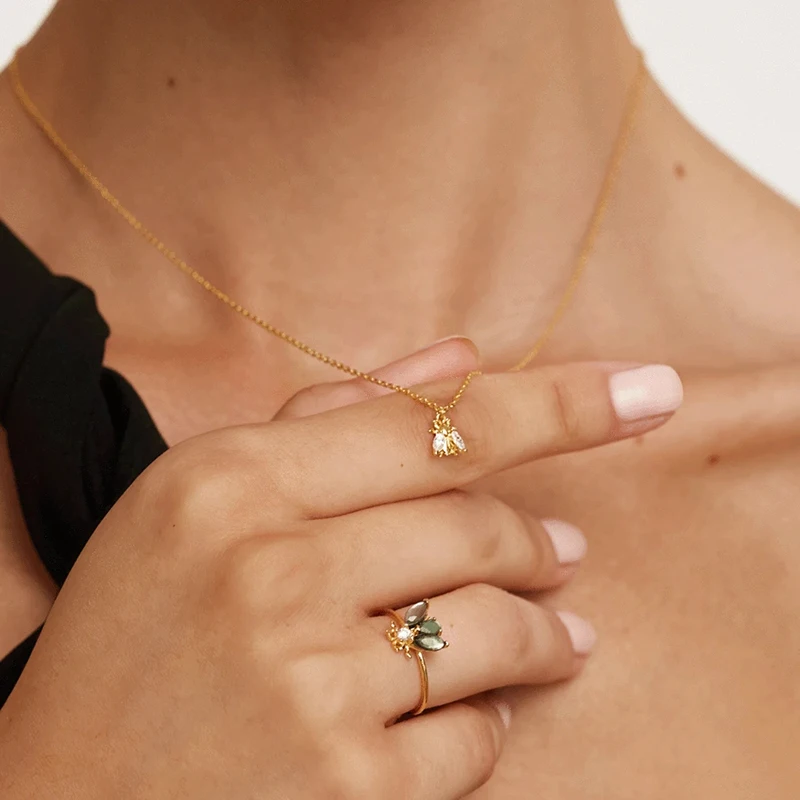 

AIDE Punk Bee Pendant Necklace For Women Fashion Insect Zircon Chain 925 Sterling Silver Collares Fine Jewelry bijoux femme