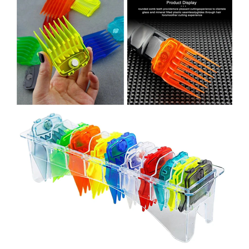 

10 Pcs Hair Combs Guides with Rack, Professional Colorful Hair Guide