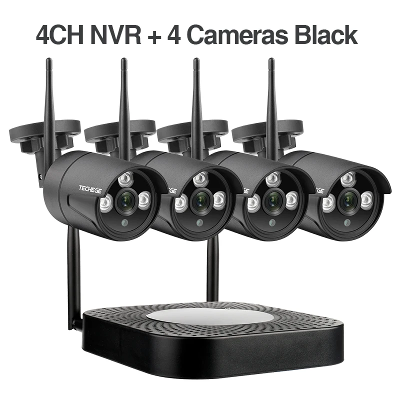 4CH NVR 4Cam black Techege 4CH CCTV система 1080P HD аудио беспроводной NVR комплект Открытый Ночное Видение безопасности IP камера wifi CCTV система Plug& Play - Цвет: 4CH NVR 4Cam black
