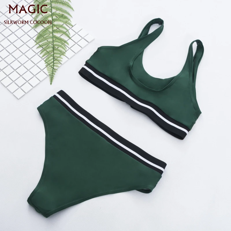Однотонный зеленый комплект бикини Женский пикантный купальник с жилетом и