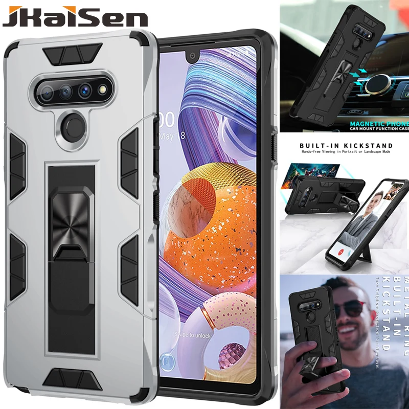 

JKaiSen Shockproof Armor Bracket Phone Case For LG Stylo 5 6 Aristo 5 Plus Harmony4 Q61 Car Holder Protective Cover Back Case