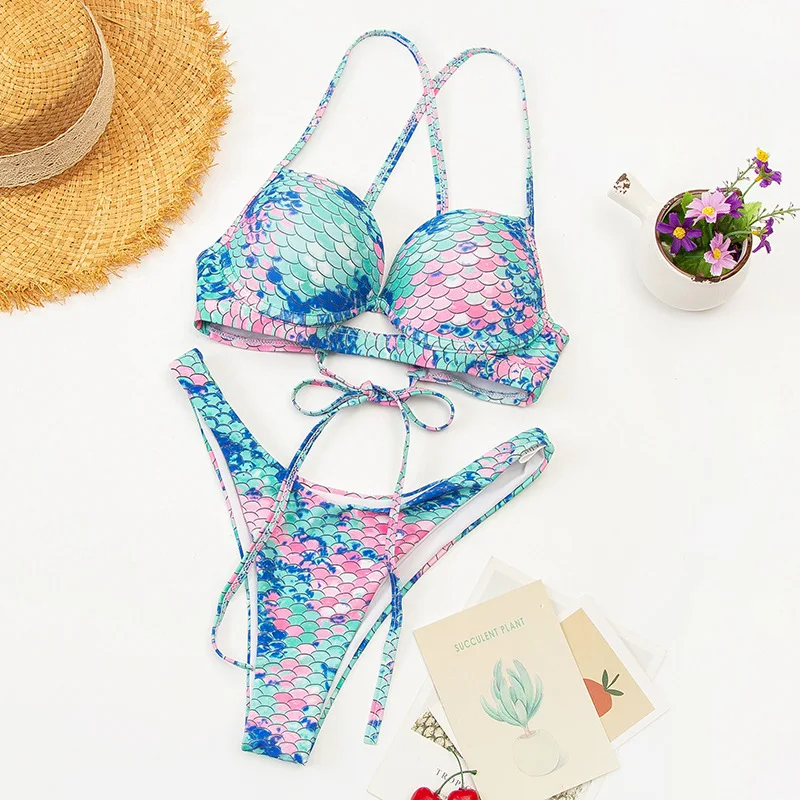 

Print Bikini Set 2021 Mujer New High Cut Swimsuit Summer Sexy Underwired Push Up Swimwear Women Beachwear Suit Biquini