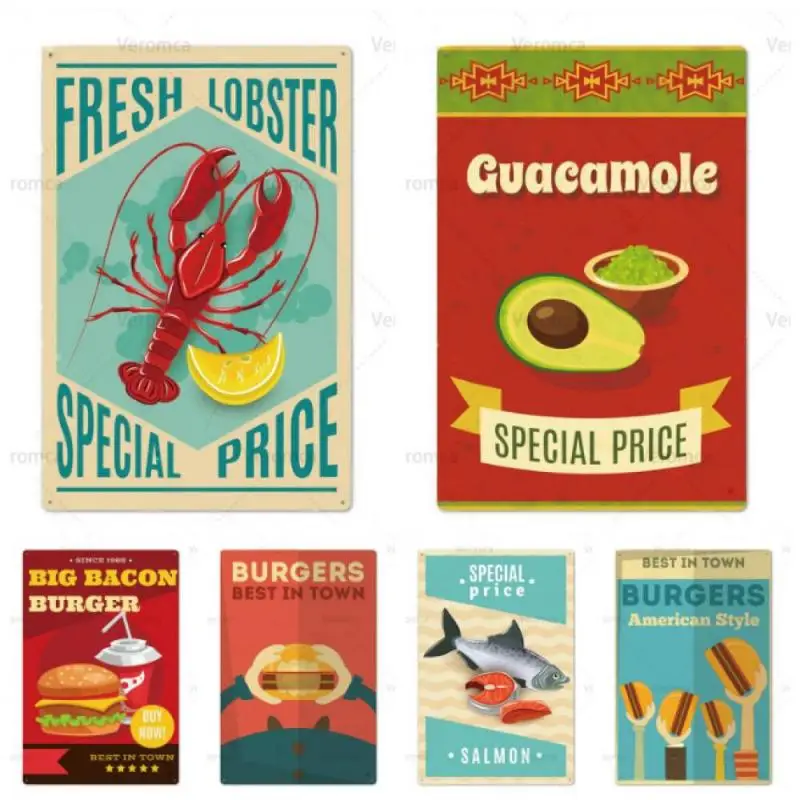 Fastfood Pizza Metal Sign Poster Plaque Vintage Tin Wall Decor Bar Bistro Cafe Retro Home | Дом и сад