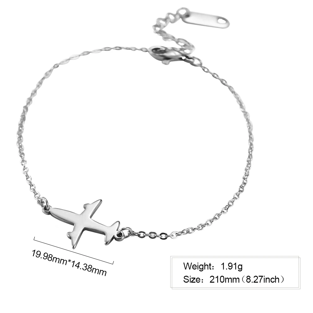 

Women Fashion Stainless Steel Cartoon White Aircraft Pendant Creative Sweet Bracelet Adjustable Chain Link Bracelets