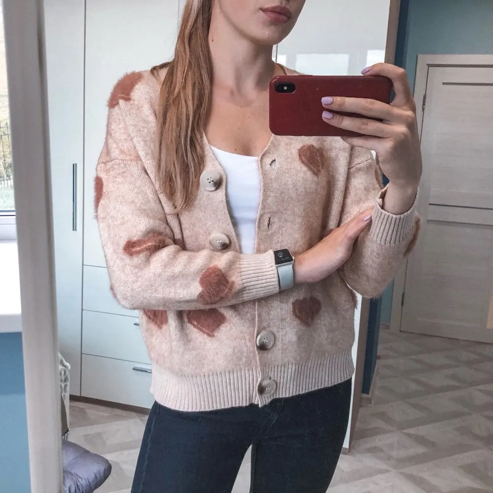 Hirsionsan Cashmere Sweater Women Autumn Winter Knitted Cardigans Kawaii Heart Loose Clothes Oversized Soft Warm Pull Femme