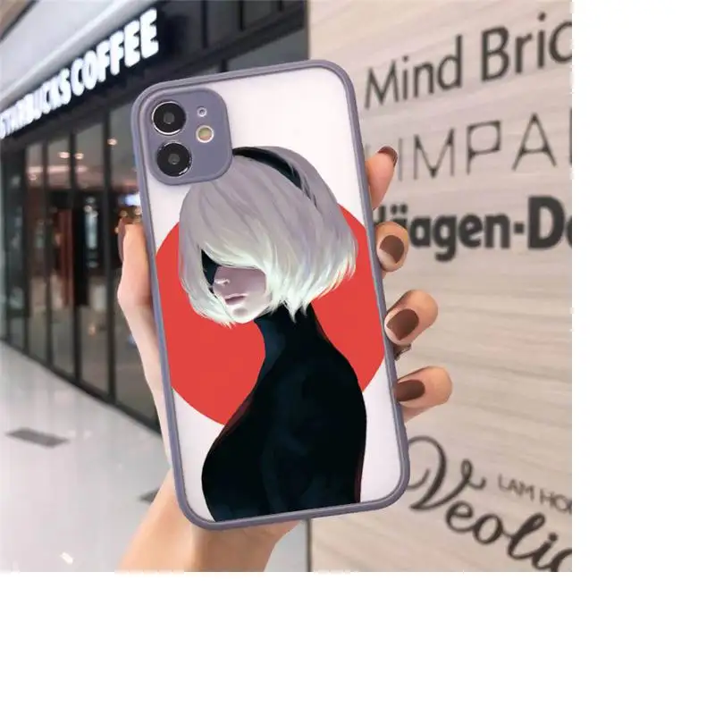 

Anime Nier Automata 2b Phone Case For iPhone 12 11 Mini Pro XR XS Max 7 8 Plus X Matte transparent Gray Back Cover