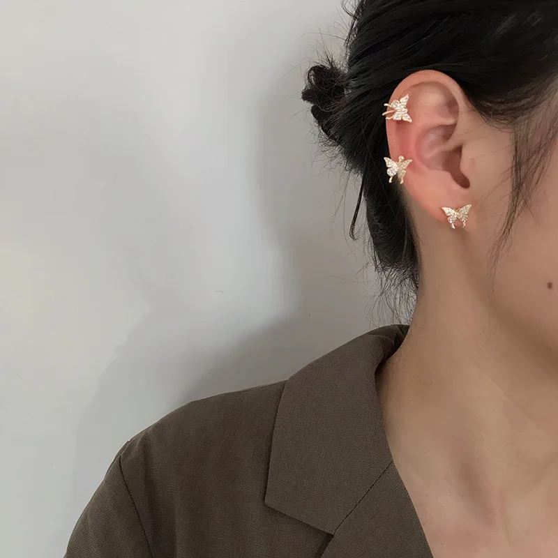 Милые мини серьги с блестящими кристаллами бабочками клипсы для женщин