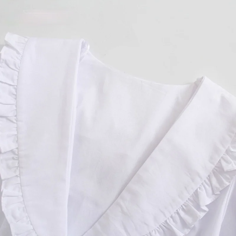 

2021 Summer Women Elegant V Neck Single Breasted Crop Blouse Chic Butterfly Sleeve Ruffle Shirts Female Solid Casual Tops