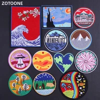 zotoone diy iron on van gogh embroidered round patches for clothing t shirt fall flower mushroom camping patch badge on clothes