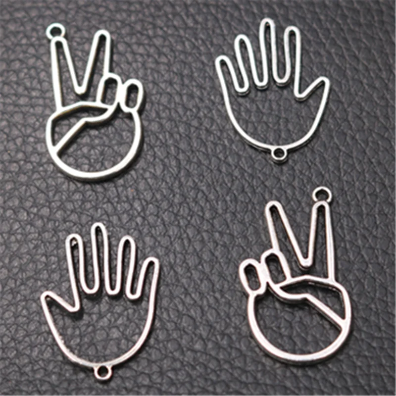 

16pcs Silver Plated Popular Gesture Palms Pendants Hip Hop Necklace Earrings Metal Accessories DIY Charms Jewelry Crafts Making