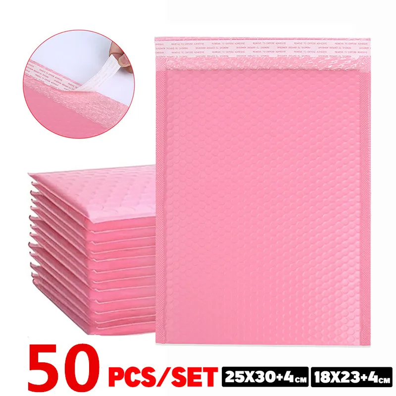 25/50Pcs Pink Poly Bubble Mailers Padded Envelopes Bulk Bubble Lined Wrap Polymailer Bags for Shipping Packaging Maile Self Seal
