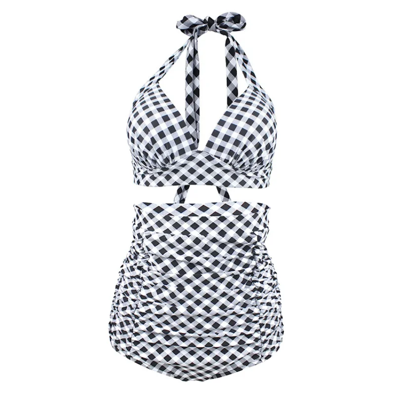 

Popular Fashion Women's Two-piece Bikini Split High Waist Plus Size Swimsuit Straps Bow-knot Lattice Swimwear Lady Sexy Swimming