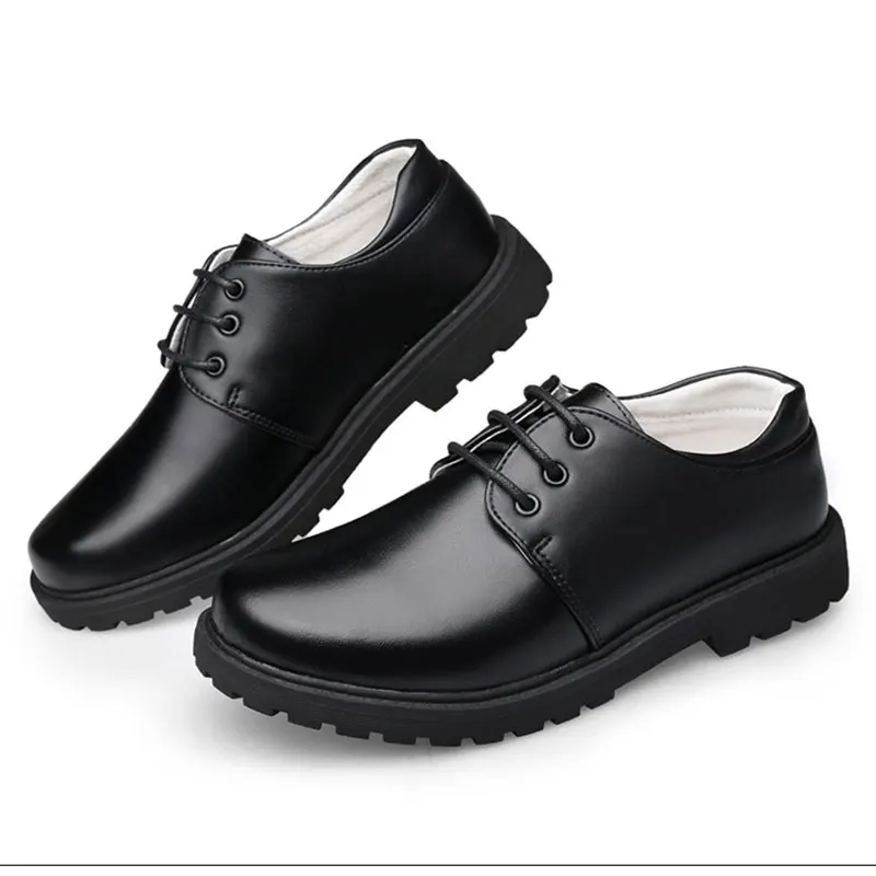 Черная кожаная школьная обувь для мальчиков модельные туфли на шнурках | Мать и