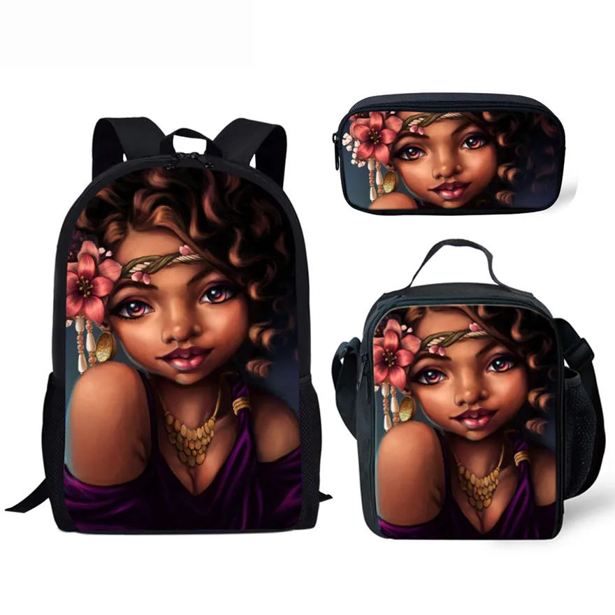 DropShipping Art Girls Print School Bags Set Bookbags for Teenage Boys 3pcs/set Primary Backpack with Lunch Box Pencil Bags