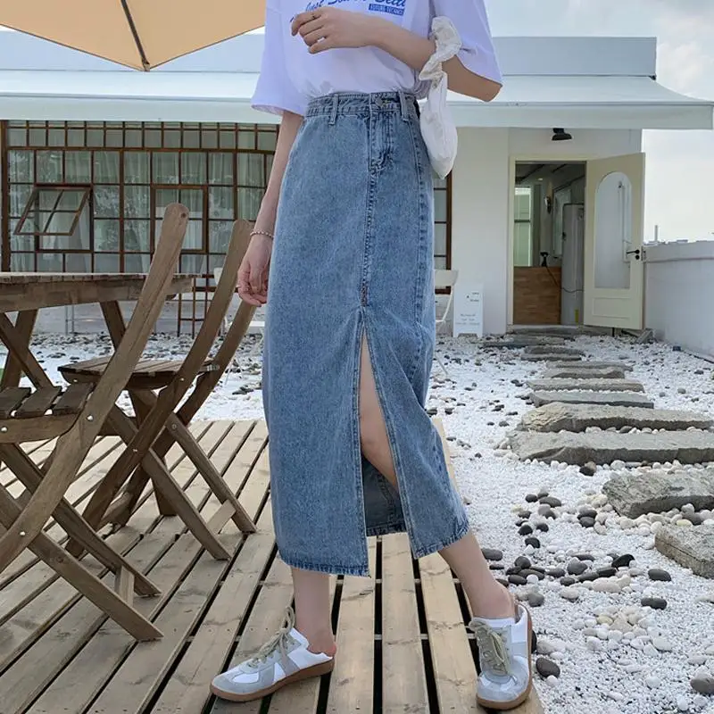 

Denim Skirt Summer 2021 High Waist Skirt Women's Slit Skirt A- Line Skirt