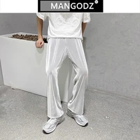 summer icy fabric straight trousers men casual loose mopping pants fashion streetwear solid color vintage wide leg cargo pant
