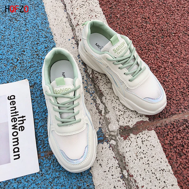 

wohdhe Thick Bottom Breathable Mesh Women Sneakers Platform Summer Tenis Feminino Running Shoes