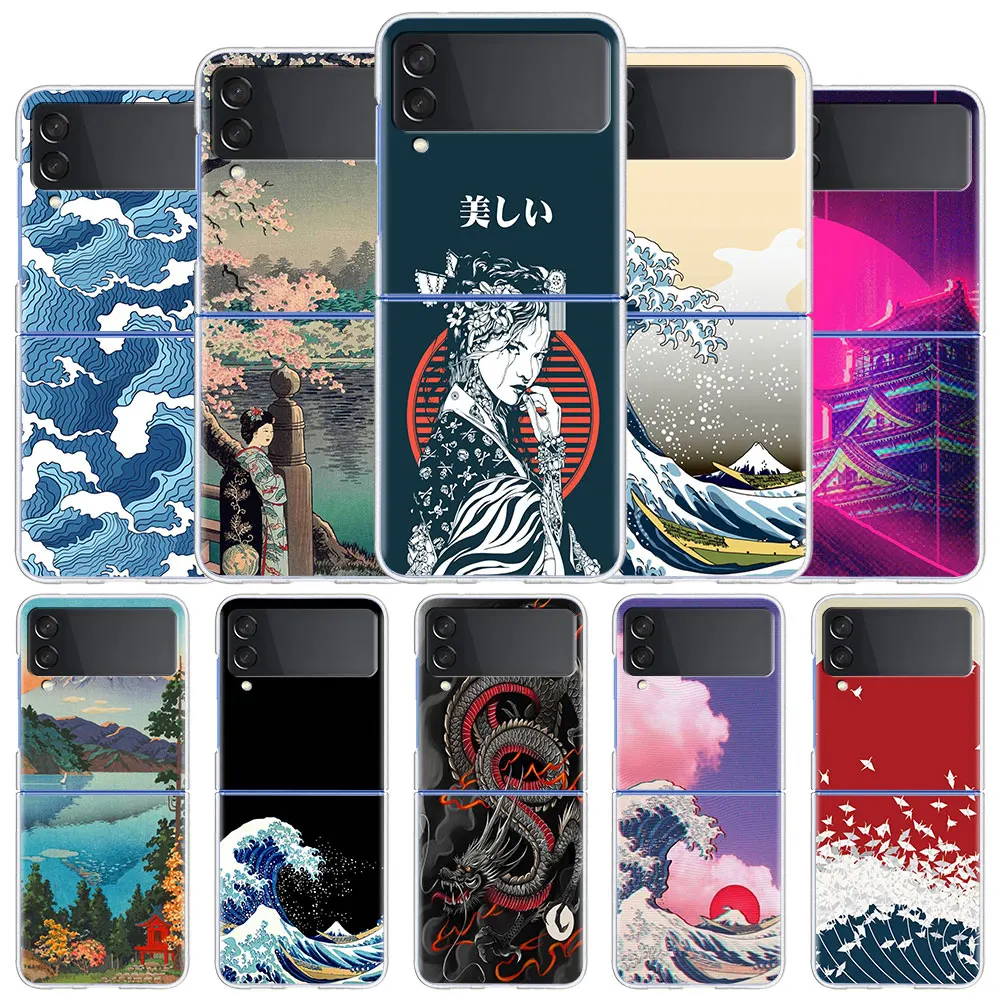 

Japanese Style Art Japan Case For Samsung Galaxy Z Flip 3 5G Transparent Matte Hard Cell Phone Cover Z Flip3 PC Fundas Shell