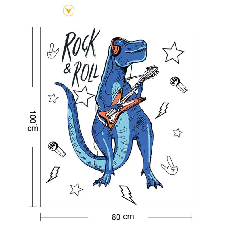 

Creative Rock Dinosaur Kids Room Cartoon Music Sticker Wallpaper Window Mural Children Wardrobe Hallway Stickers Home Wall Decor
