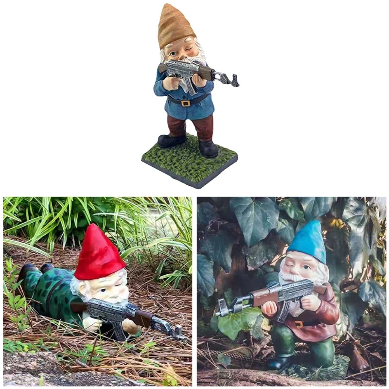 

Funny Army Gnome Garden Statue Indoor Outdoor Gnome Figurine Sculpture Resin Ornaments for Home Lawn Yard Decoration