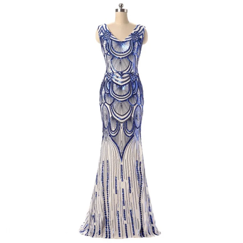 

Robe Sequined Evening Dress V-neck Slim Fishtail Evening Dress Formal Dress Evening Gown Blue Dresses Long Vestidos De Fiesta