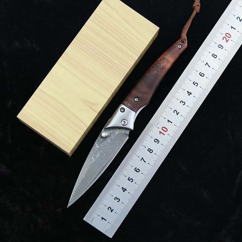 Складной нож NKAIED N28 дамасское лезвие медная прокладка деревянная ручка для