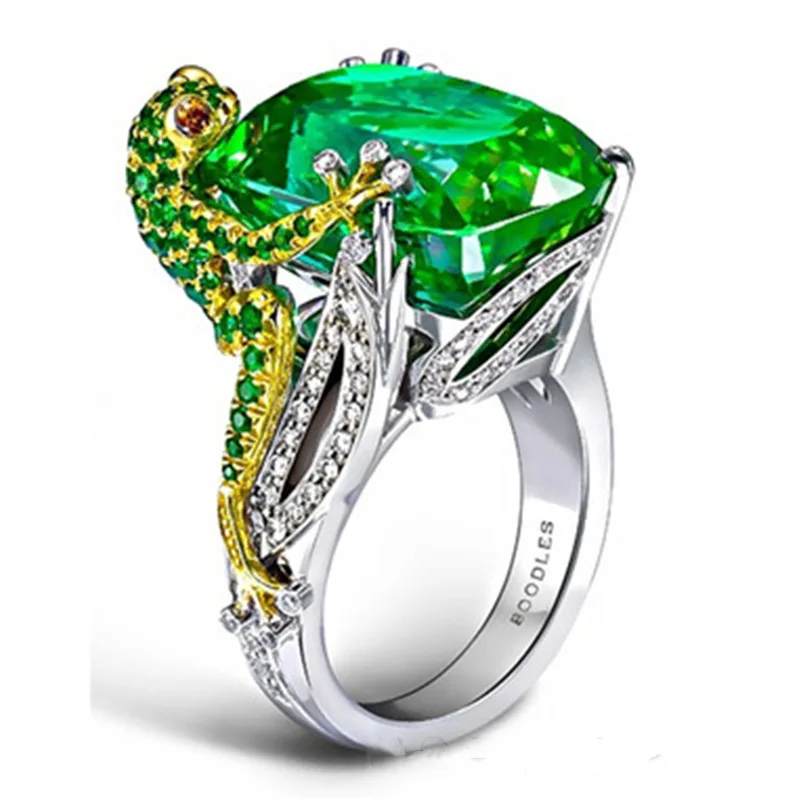 Фото Milangirl Хамелеон ящерица зеленый циркон ювелирные изделия для рук кольца женщин на