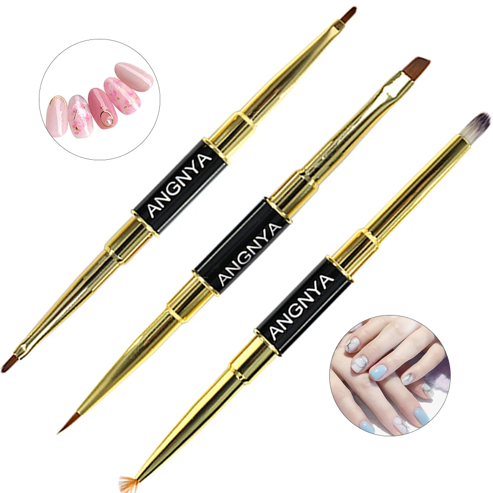 ANGNYA 6 шт. двусторонняя акриловая кисть для дизайна ногтей черная металлическая