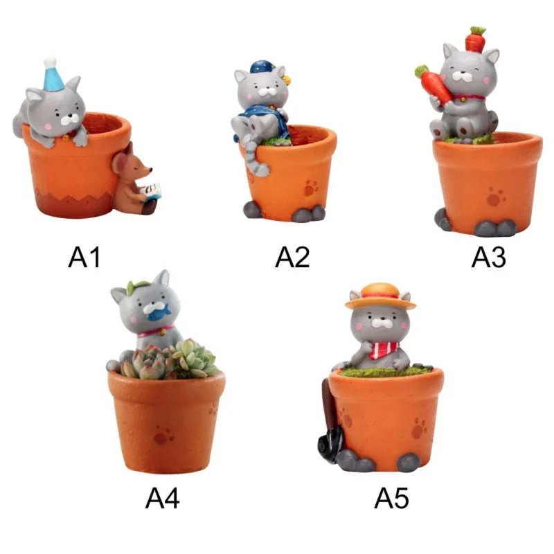 

CXD-Home Garden Office Desktop Decoration, Cute Cartoon Cat Designed Pot for Flower Succulent Plants (Not Included)