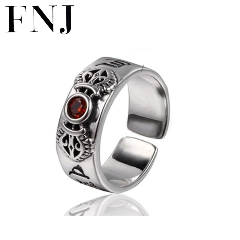 Винтажное кольцо с крестом FNJ искусственное серебряное красным цирконием