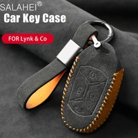 leather car key case full cover protection shell keychain for lynkco 01 02 03 05 06 remote keyless keychain auto accessories