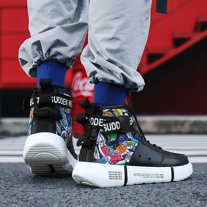 VESONAL 2020 Spring Hip Hop High Top Leather Sneakers Men Shoes Casual Print lightweight Rock Breathable Male Footwear street | Обувь