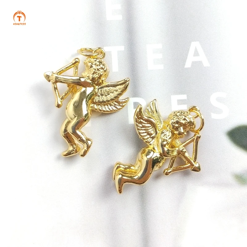 

5pcs Cupid Angel Angel Wings Pendant Necklace For Women Jewelry Gold Brass Plate Cupid Angel Cherub Pendant For Necklace Jewelry