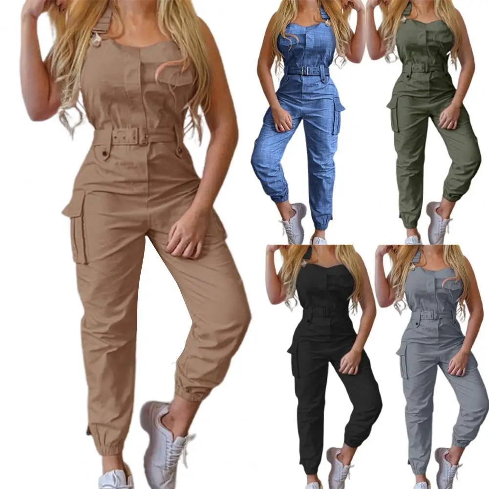 

Simple Jumpsuit Sleeveless Cool Bodycon Jumpsuit Pure Color Sexy Overalls