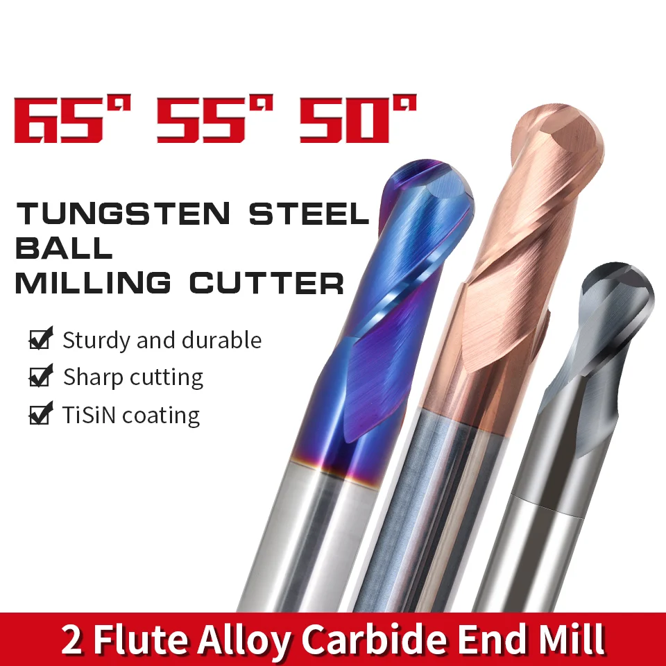 

Augusttool HRC50 55 65 2 Flute Ball Nose End Mills Tungsten Carbide Cutter CNC Router Bit Milling Tool R0.5 R1 R2 6mm 8mm 10mm