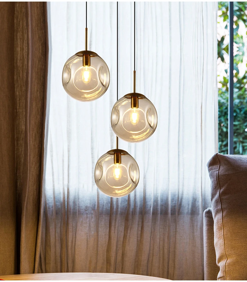 Luminária pendente de vidro, estilo nórdico, minimalista,