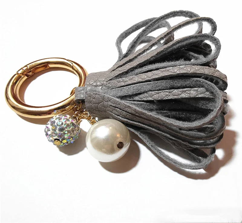 

Famous Brand Designer Luxury Fashion Genuine Lambskin Real Leather Tassel Keychain Pendant Key Chain For Women Girls Bag Charm