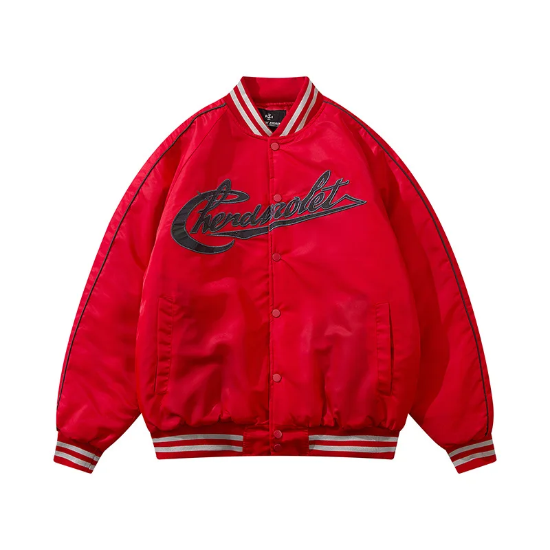 

Mens Reflective Letter Embroidery Baseball Jackets Vintage Harajuku Bomber Jacket 2020 Autumn Oversized V-neck Coats Streetwear