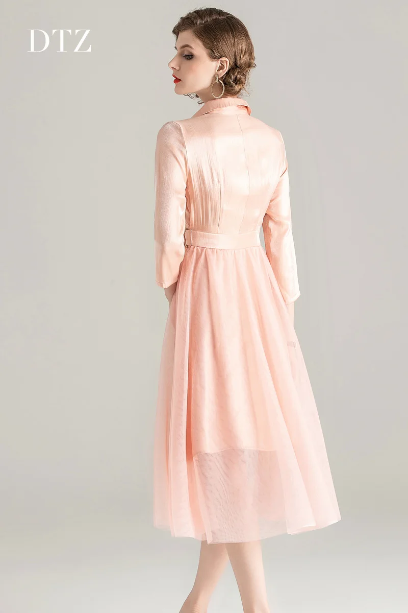 Boollili Summer Dress 2020 Vintage Elegant Office Midi Women Clothes Ladies Dresses Korean Pink Mesh Vestidos | Женская одежда
