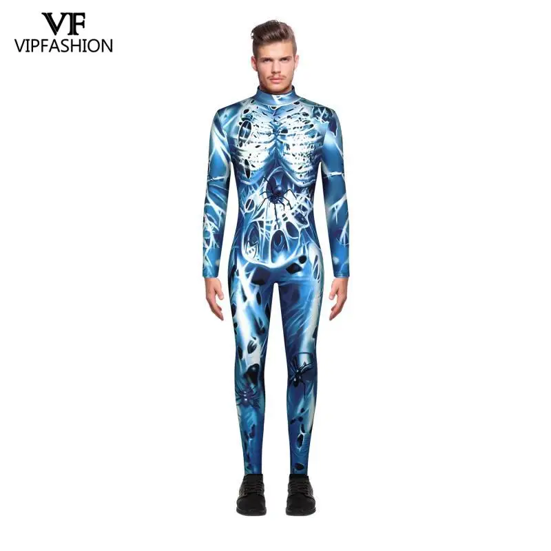 VIP fasionхэллоуин костюмы для мужчин череп скелет печатных Косплей Костюм зентай