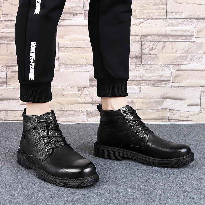 Мужские кроссовки кожаные зимние теплые ботинки Мужская дышащая обувь на