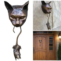 cat and mouse door knocker or wall resin ornament rusty brown cast iron pest repellent mouse metal statue protect plants new